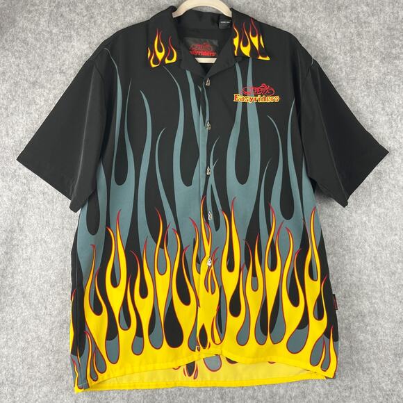 Vintage EasyRiders Shirt Mens Large Flame Button Motorcycle Biker Grunge Y2K - Picture 1 of 14